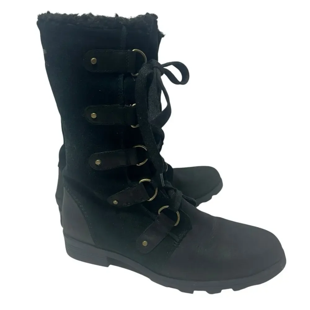 Sorel Emelie Lace Up Black Boots Suede WOMENS SIZE 11 Winter